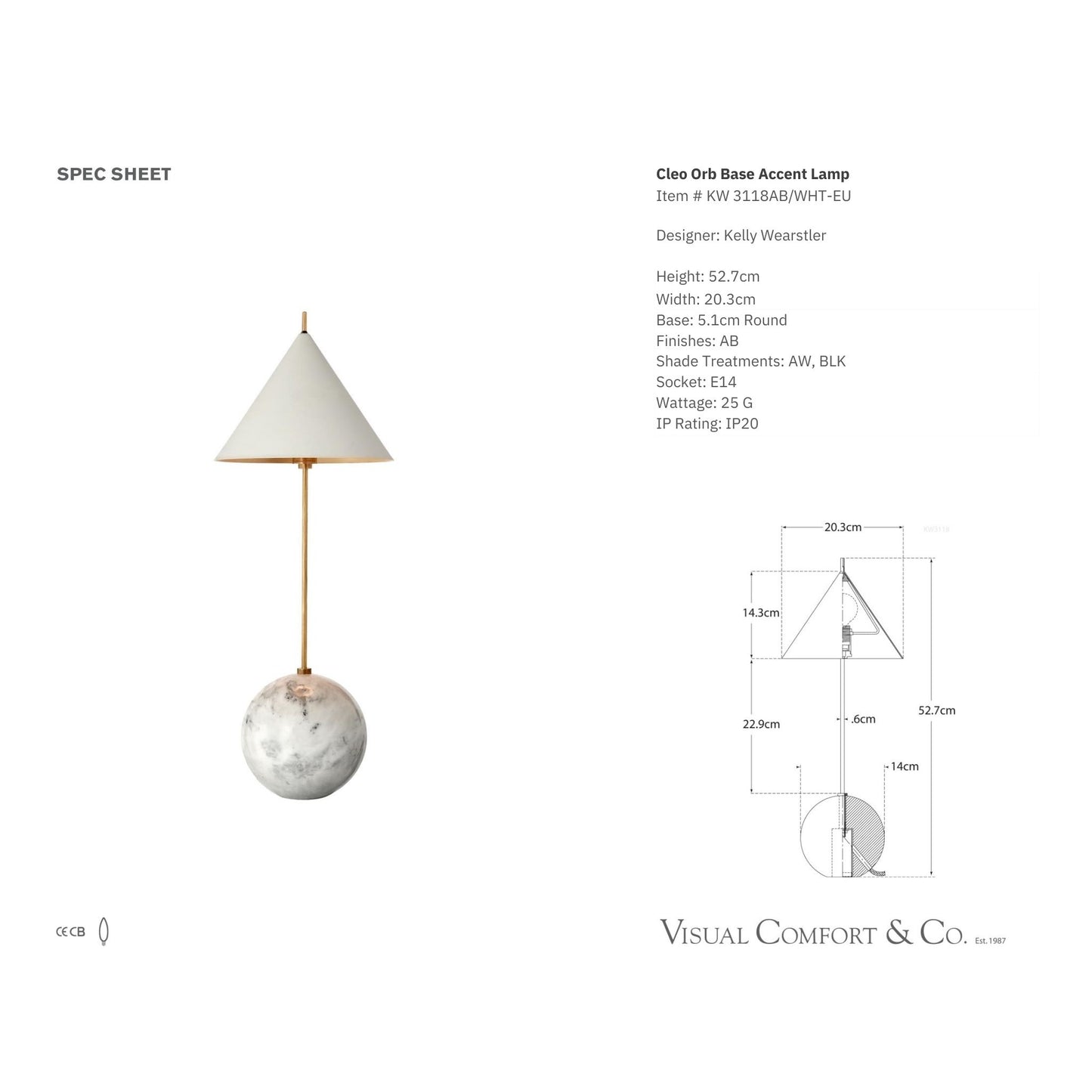 Kelly Wearstler Cleo Orb Metal Table Lamp - Brass and White Table Lamp Bloomingdales Lighting   