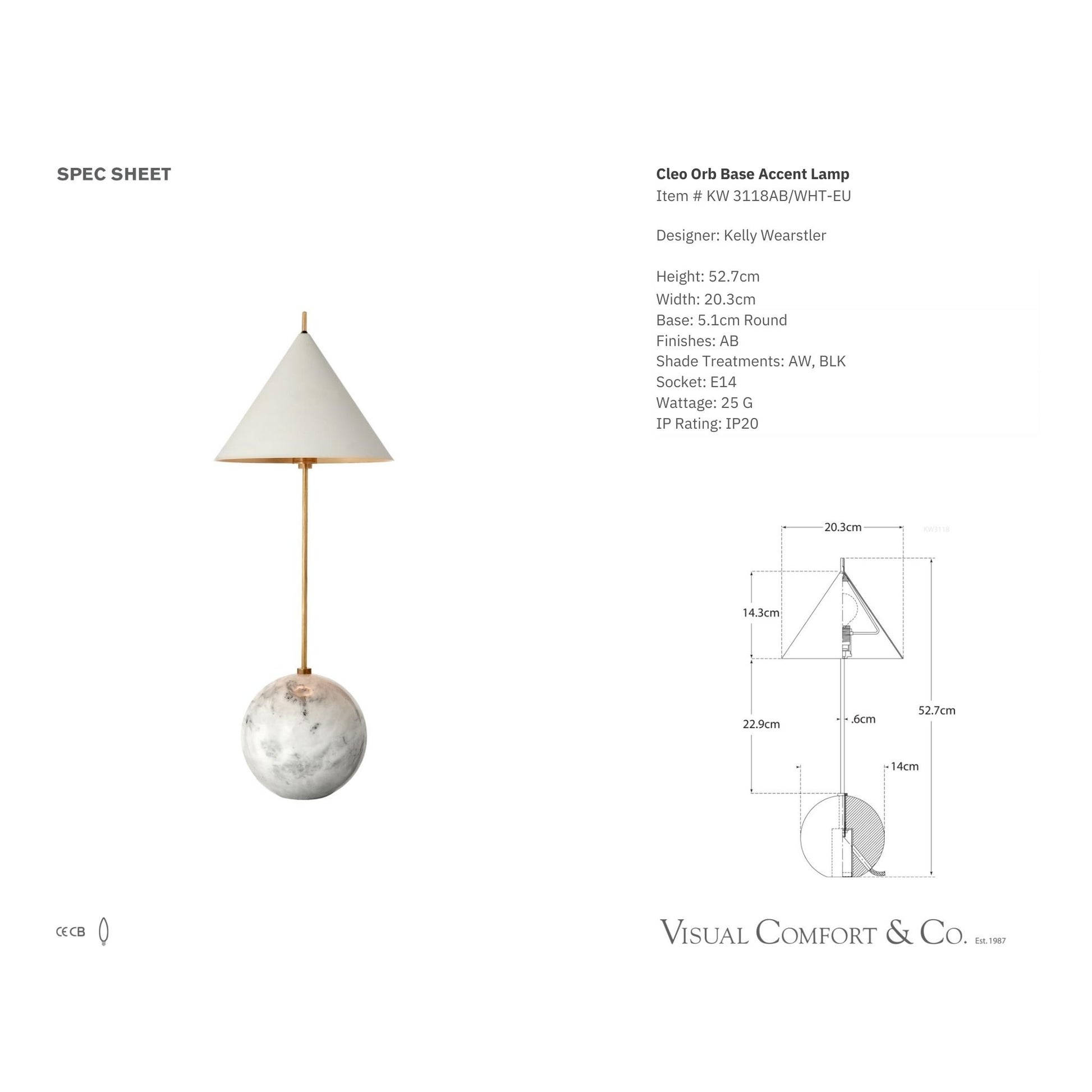 Kelly Wearstler Cleo Orb Metal Table Lamp - Brass and White Table Lamp Bloomingdales Lighting   