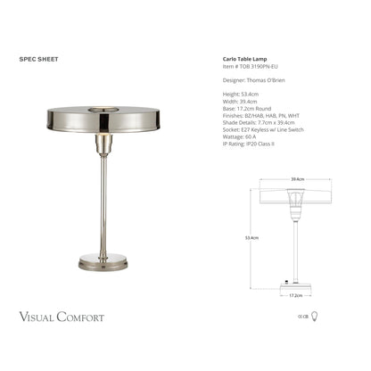 Thomas O'Brien Carlo Downlight Table Lamp - Polished Nickel Table Lamp Bloomingdales Lighting   