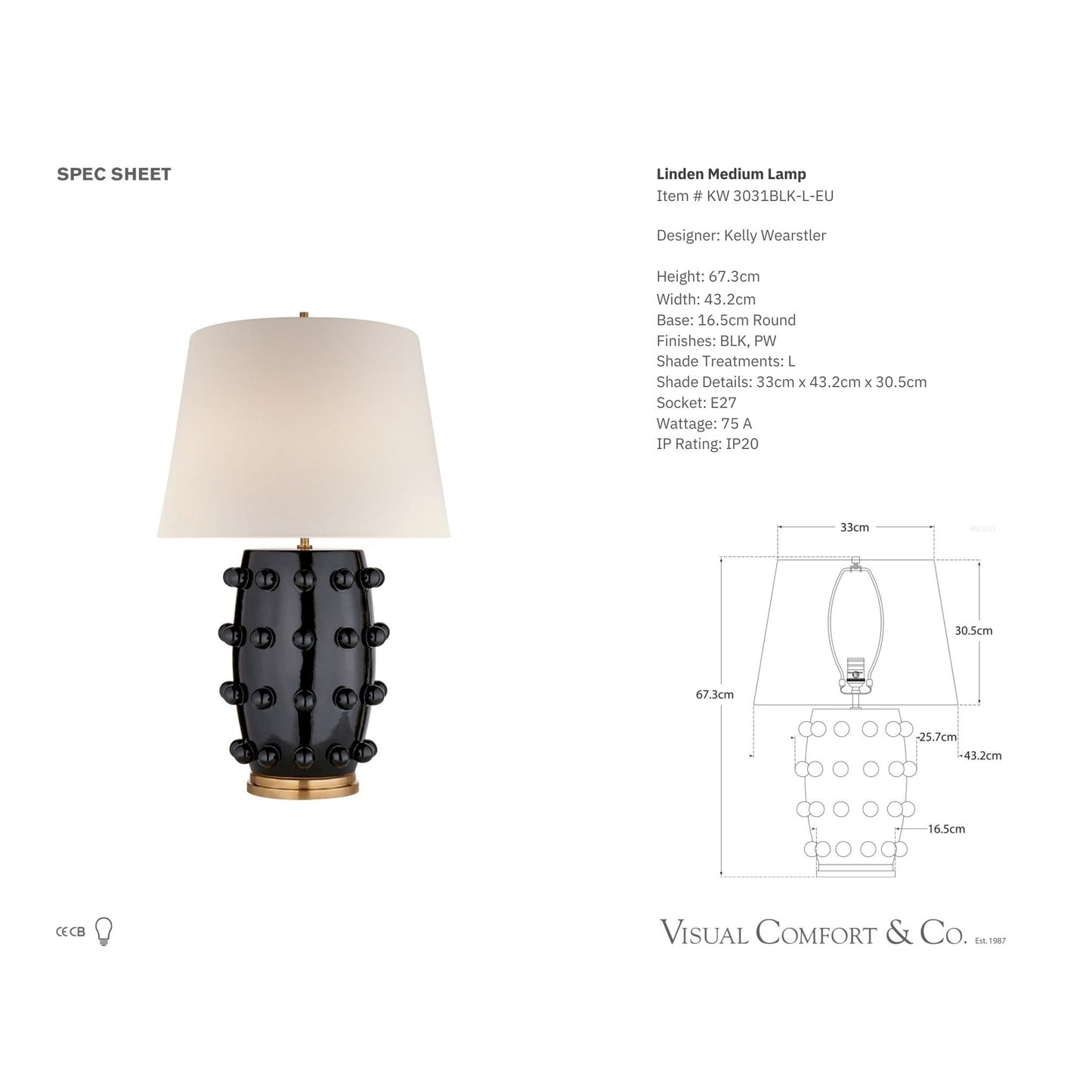 Kelly Wearstler Linden Sculpted Medium Table Lamp - Black Table Lamp Bloomingdales Lighting   