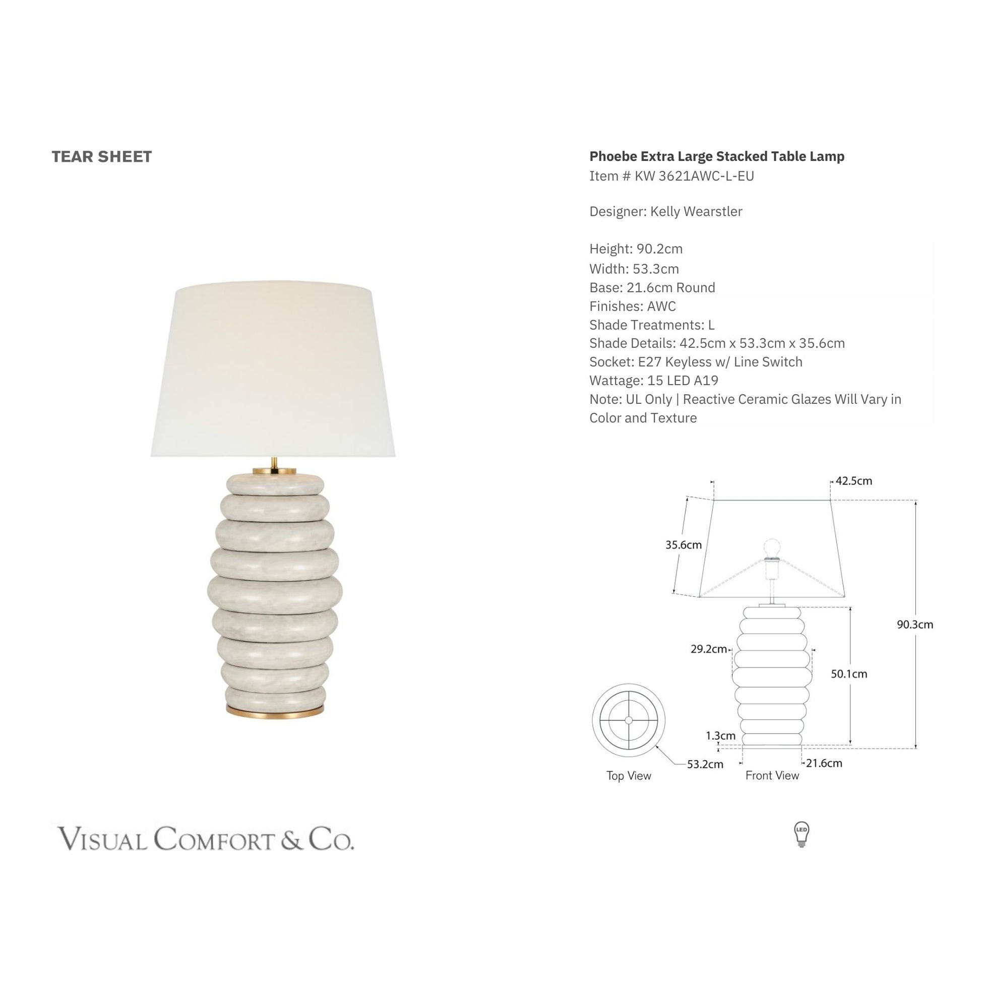 Kelly Wearstler Phoebe Extra Large Stacked Linen Table Lamp - Antique White Table Lamp Bloomingdales Lighting   