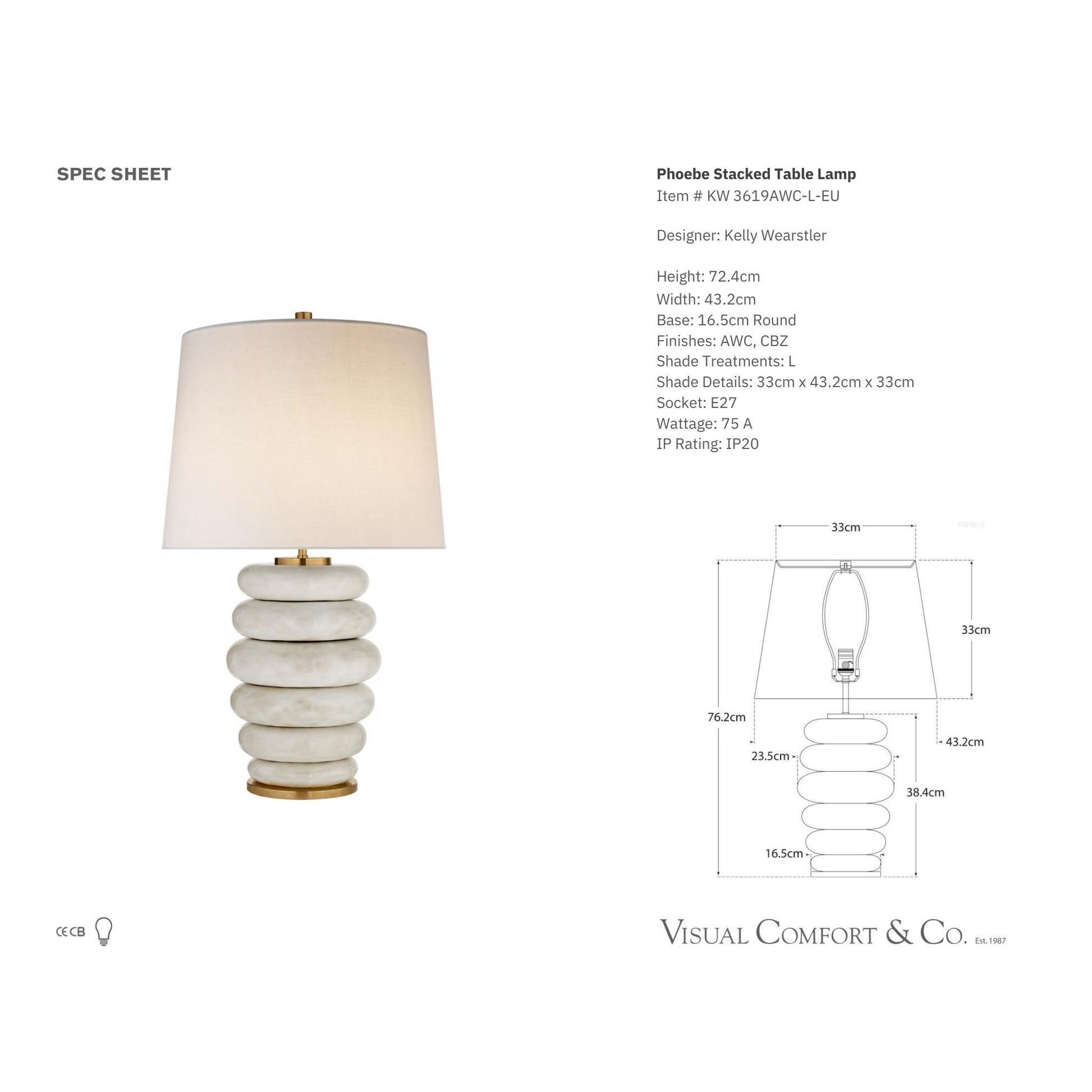 Kelly Wearstler Phoebe Stacked Linen Table Lamp - Antique White Table Lamp Bloomingdales Lighting   