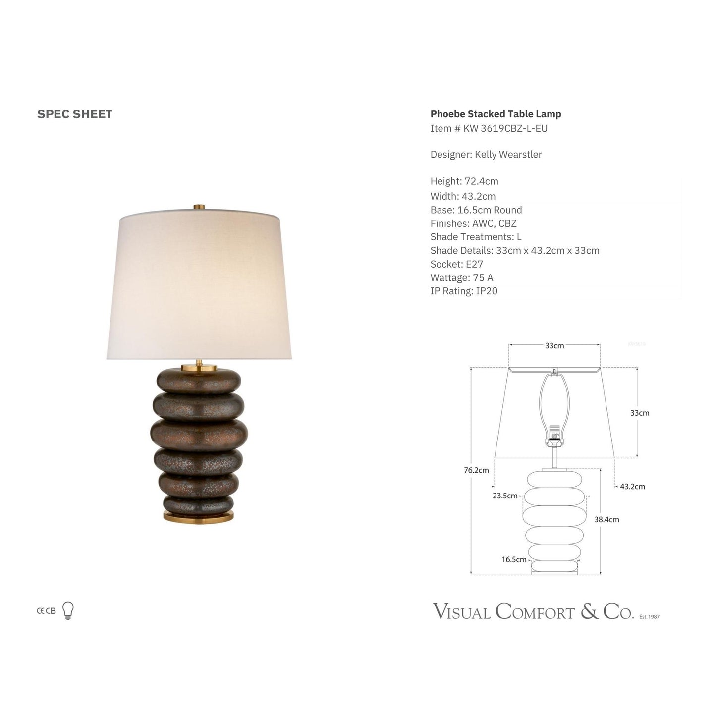 Kelly Wearstler Phoebe Stacked Linen Table Lamp - Bronze Table Lamp Bloomingdales Lighting   