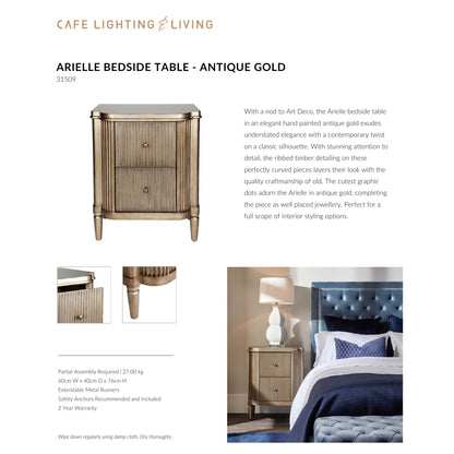 Arielle Ribbed Timber Bedside Table - Antique Gold Bedside Table Cafe Lighting & Living   