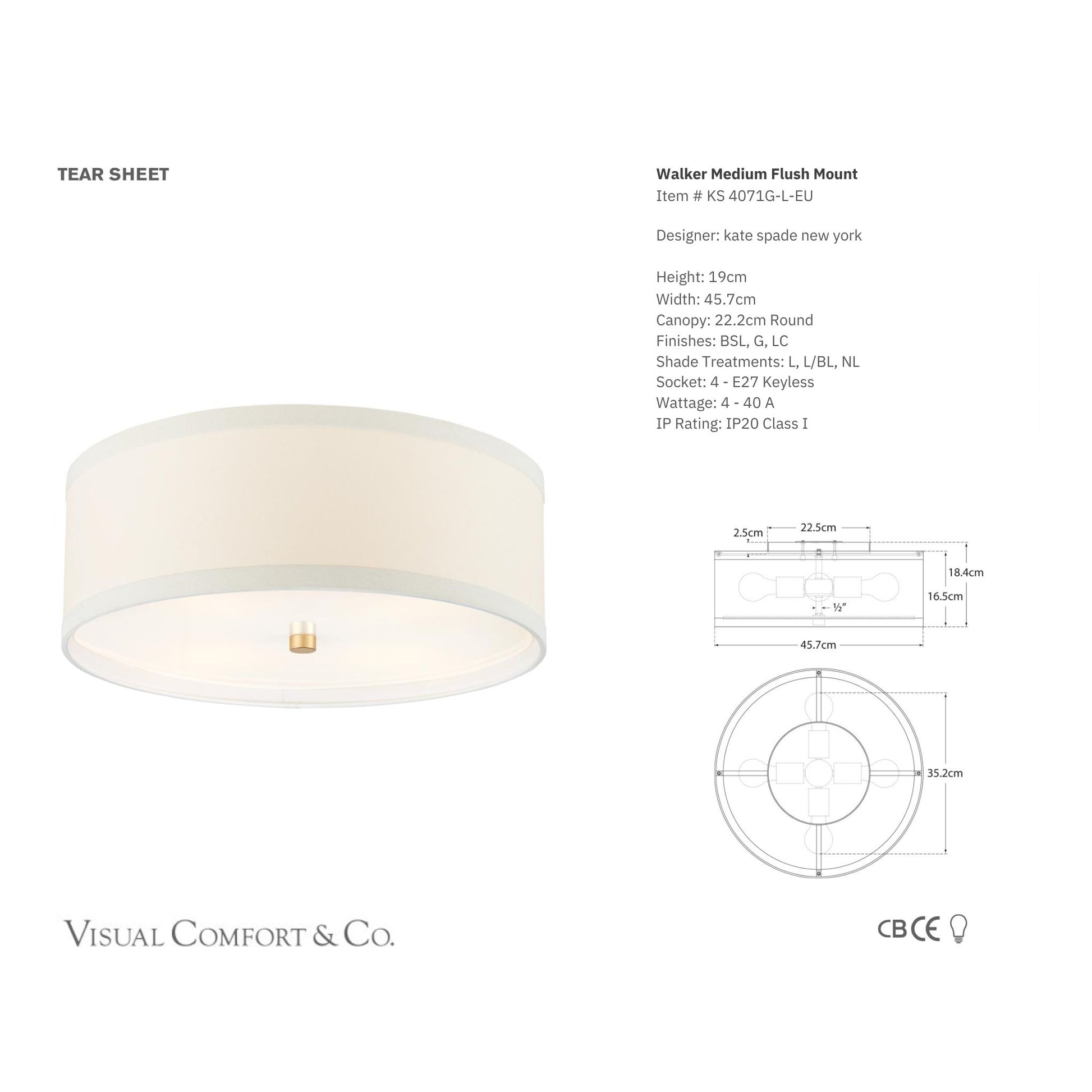 Kate Spade Walker Medium Flush Mount Ceiling Light - White Ceiling Flush Mount Bloomingdales Lighting