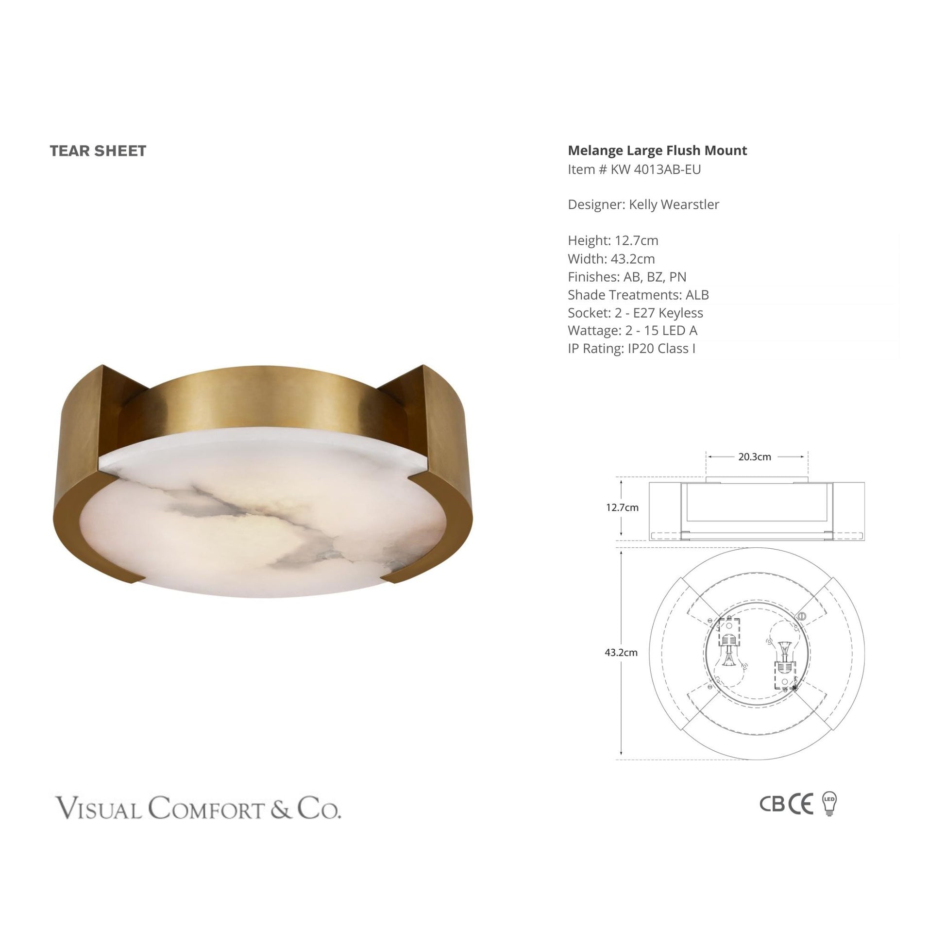 Kelly Wearstler Melange Large Alabaster Flush Mount Ceiling Light - Brass Ceiling Flush Mount Bloomingdales Lighting