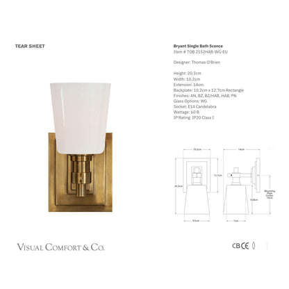 Thomas O'Brien Bryant Single Bath Wall Sconce - Brass Wall Light Bloomingdales Lighting