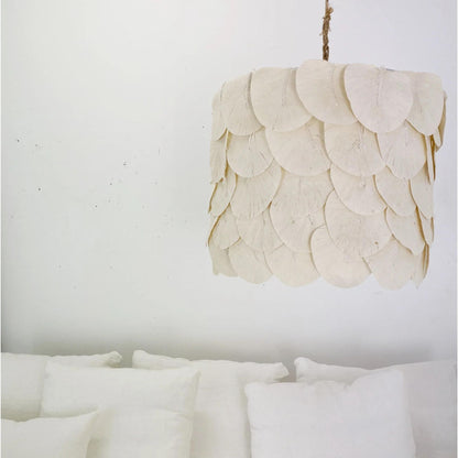 Claudine Large Petal Drum Cotton Pendant Light Pendant Light Bisque Interiors   