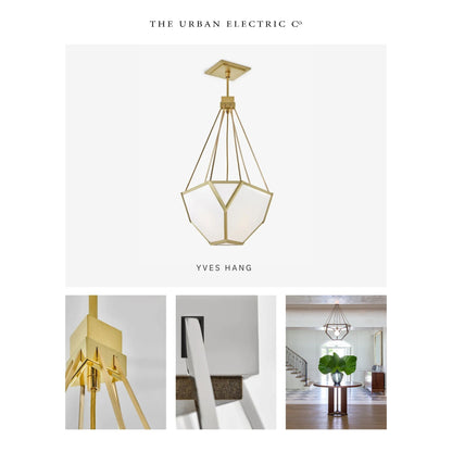 Urban Electric Co. Yves Hang Hewn Brass & Pot White Regular Chandelier Pendant Light Bloomingdales Lighting   