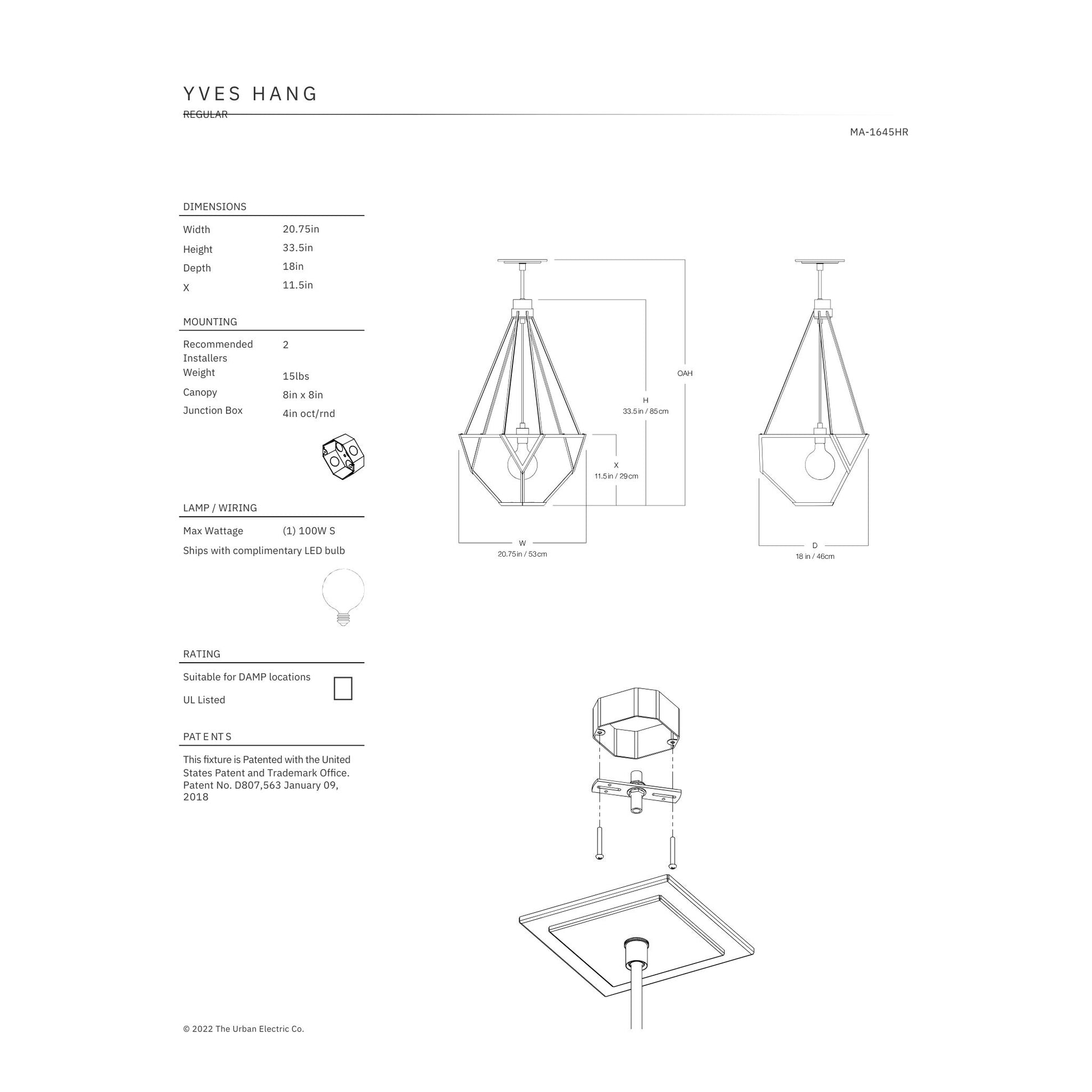 Urban Electric Co. Yves Hang Hewn Brass & Pot White Regular Chandelier Pendant Light Bloomingdales Lighting   