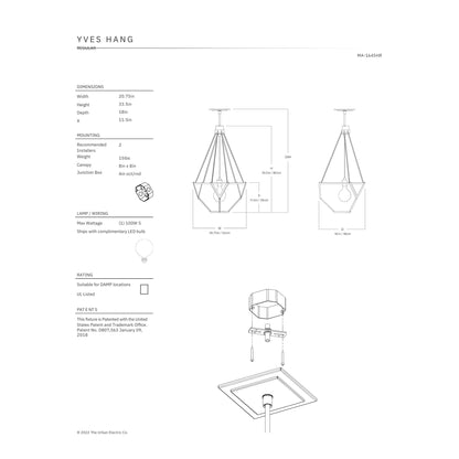 Urban Electric Co. Yves Hang Hewn Brass & Pot White Regular Chandelier Pendant Light Bloomingdales Lighting   