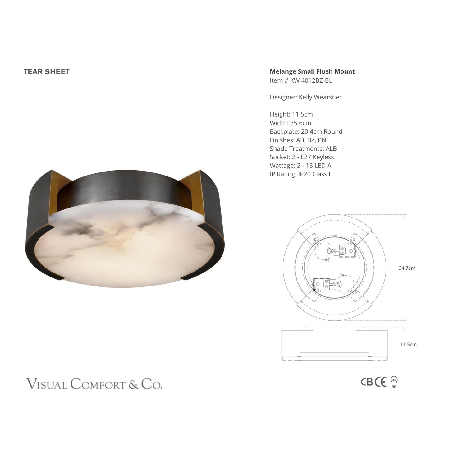 Kelly Wearstler Melange Small Alabaster Flush Mount Ceiling Light - Bronze Ceiling Flush Mount Bloomingdales Lighting