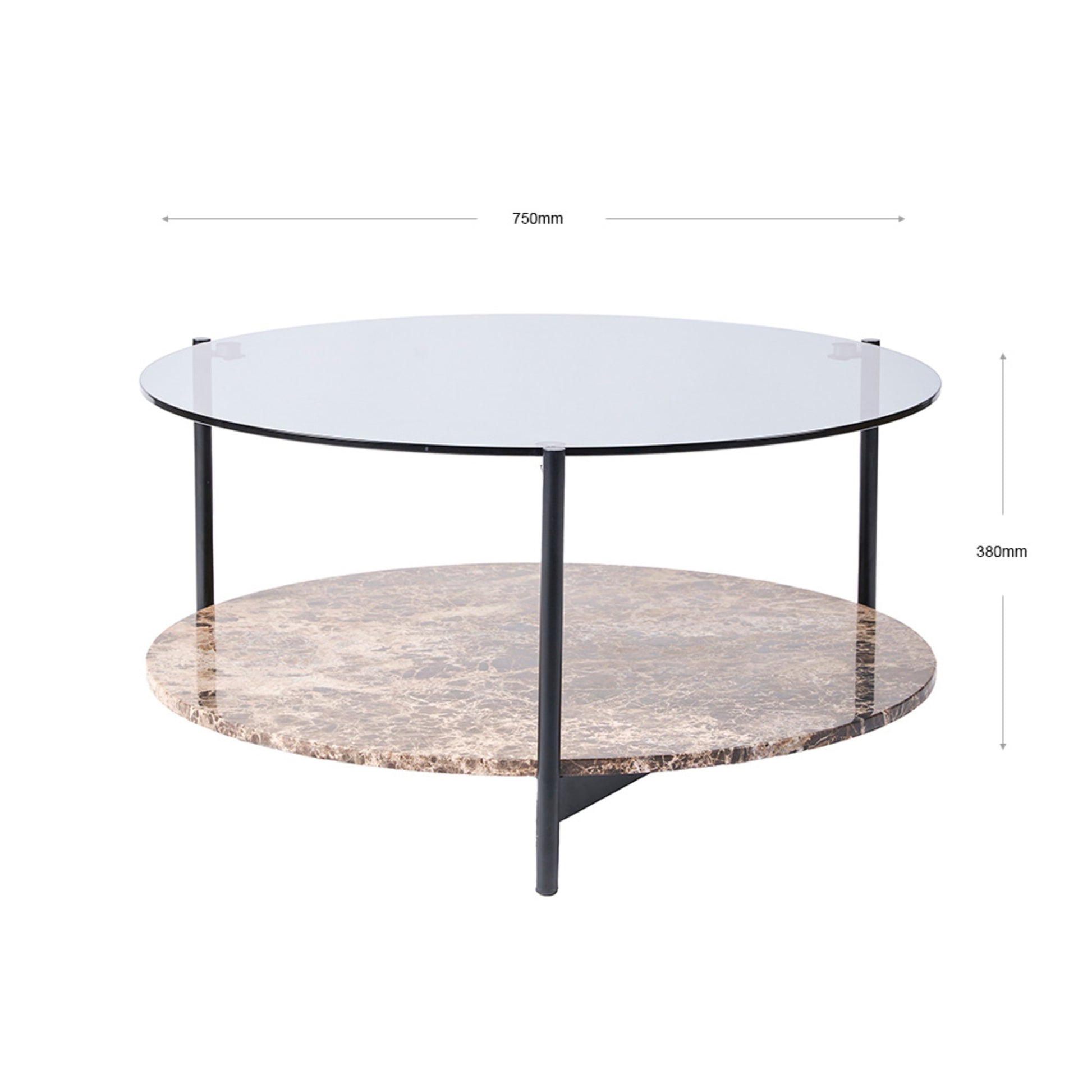 Maddox Round Marble Glass Coffee Table - Brown Moka Coffee Table M+Co Living