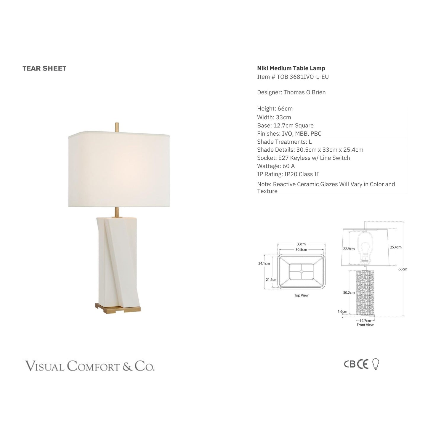 Thomas O'Brien Niki Medium Ceramic Table Lamp - Ivory Table Lamp Bloomingdales Lighting   