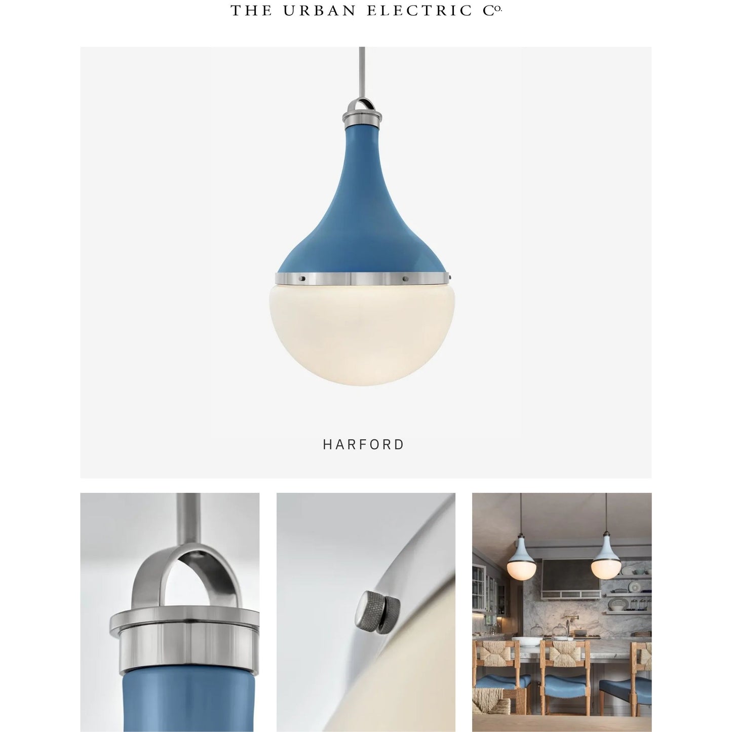 Urban Electric Co. Harford Blue Heron & Polished Nickel Hang Pendant Light Pendant Light Bloomingdales Lighting