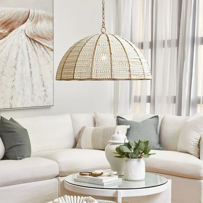 Sierra White & Gold Beaded Dome Pendant Light Pendant Light Cafe Lighting   