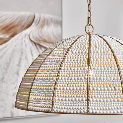 Sierra White & Gold Beaded Dome Pendant Light Pendant Light Cafe Lighting   