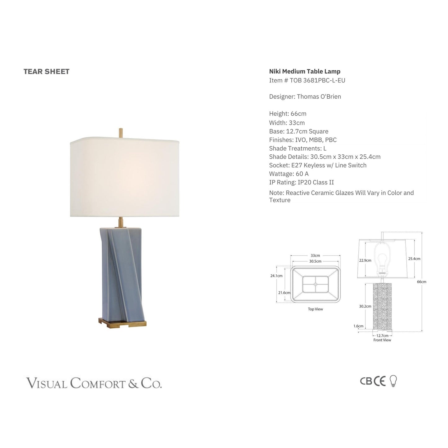 Thomas O'Brien Niki Medium Ceramic Table Lamp - Polar Blue Table Lamp Bloomingdales Lighting   