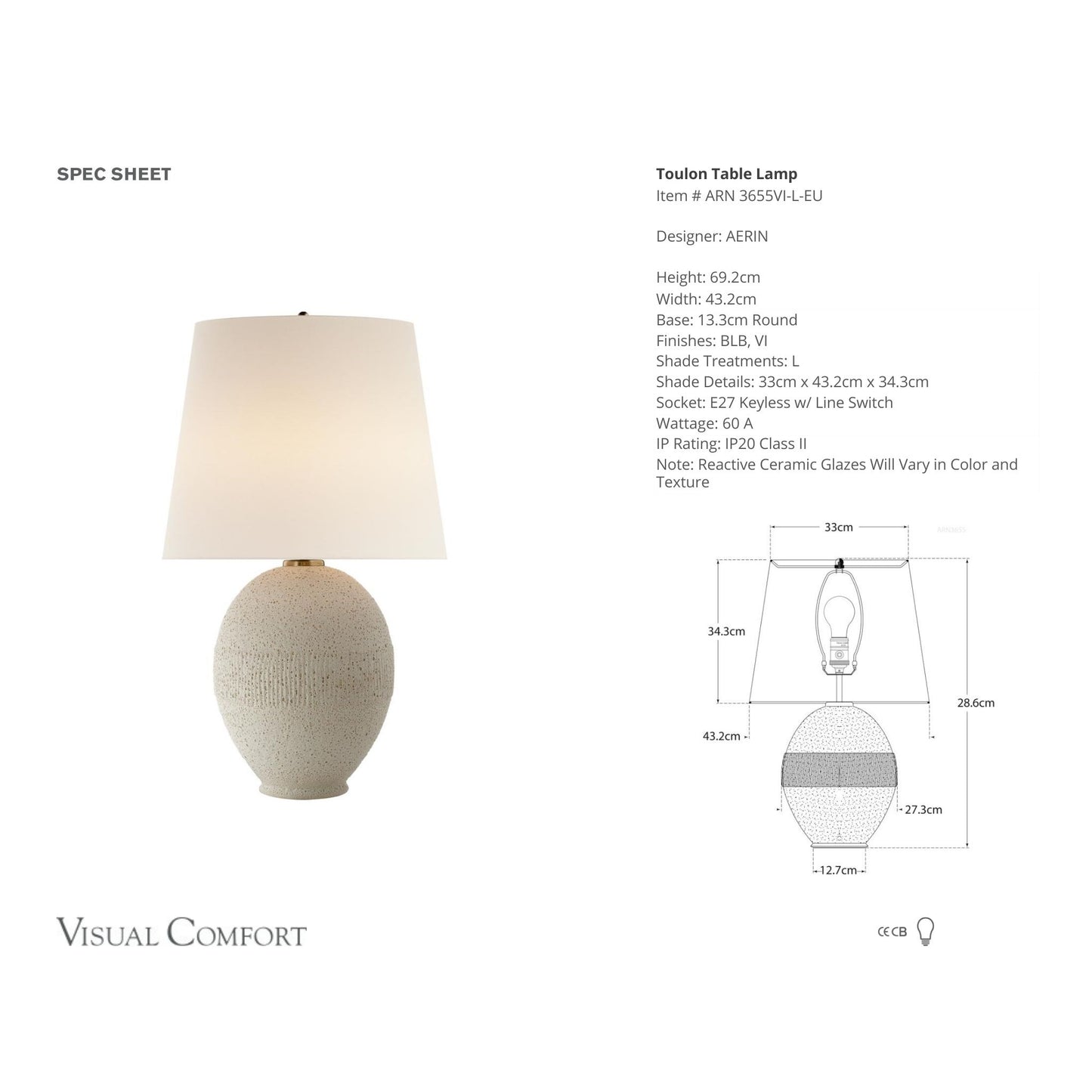 AERIN Toulon Organic Ceramic Table Lamp - Ivory Table Lamp Bloomingdales Lighting   