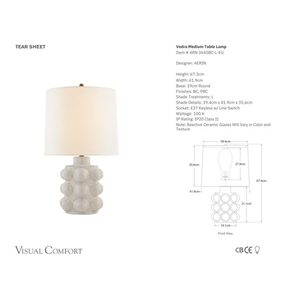 AERIN Vedra Medium Linen Table Lamp - White Table Lamp Bloomingdales Lighting   