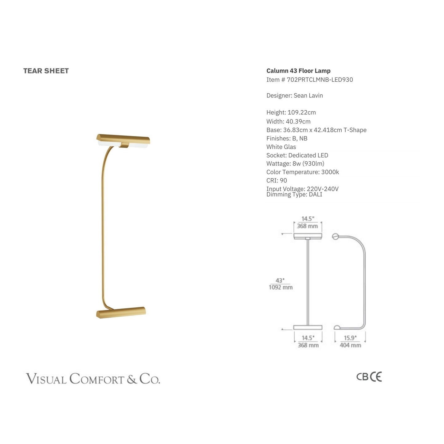 Sean Lavin Calumn 43" Floor Lamp - Natural Brass Floor Lamp Bloomingdales Lighting   