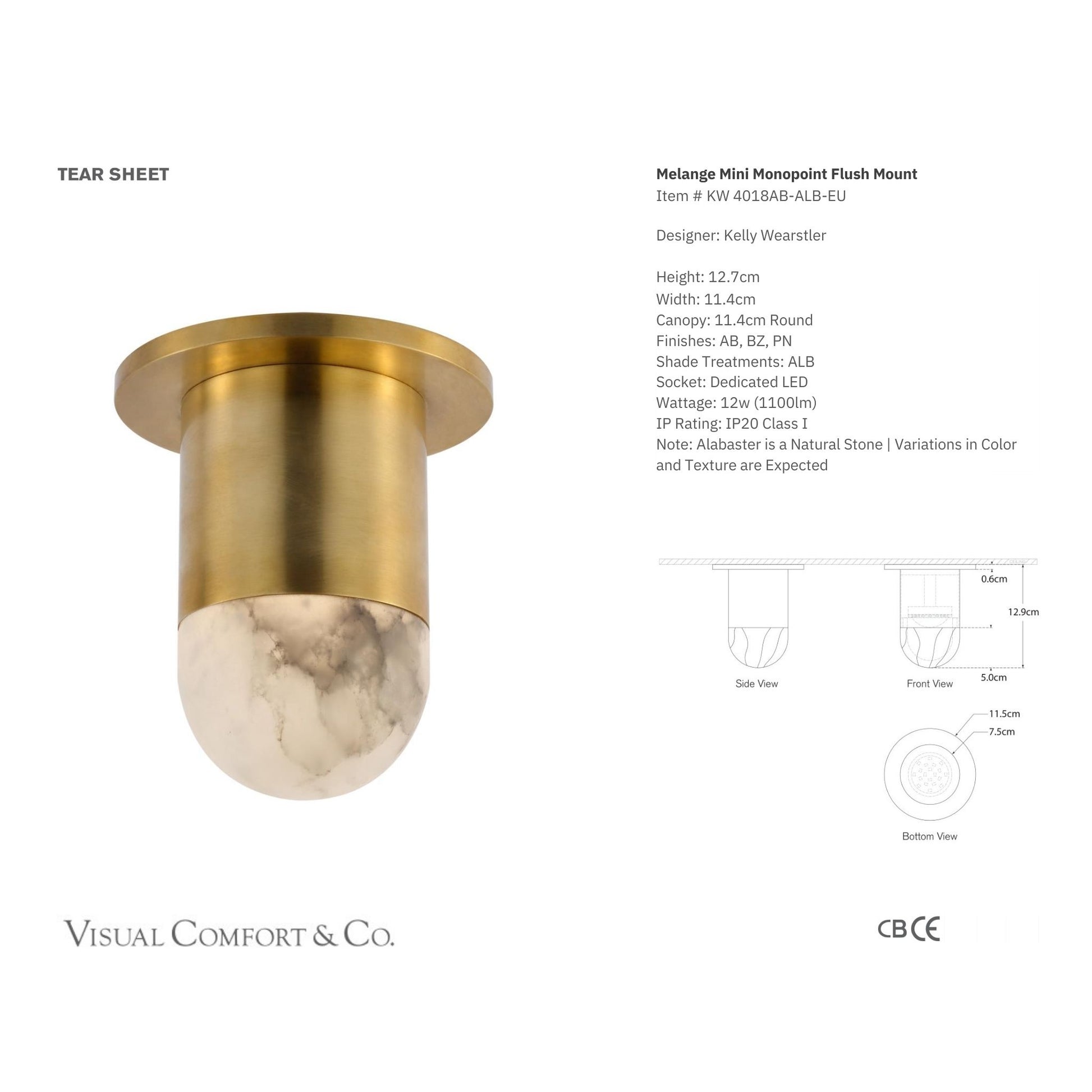 Kelly Wearstler Melange Alabaster Mini Monopoint Flush Mount - Brass Ceiling Flush Mount Bloomingdales Lighting