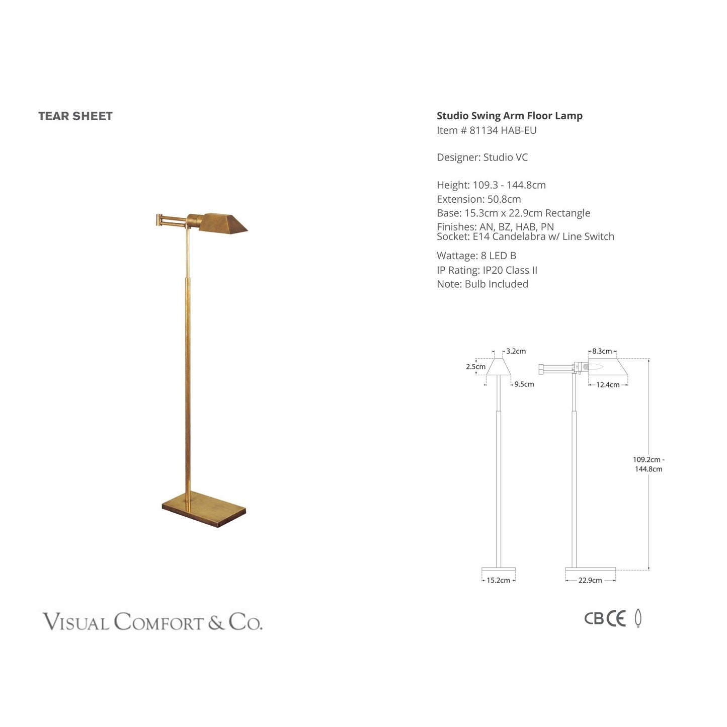 Studio VC Studio Swing Arm Floor Lamp - Antique Brass Floor Lamp Bloomingdales Lighting   