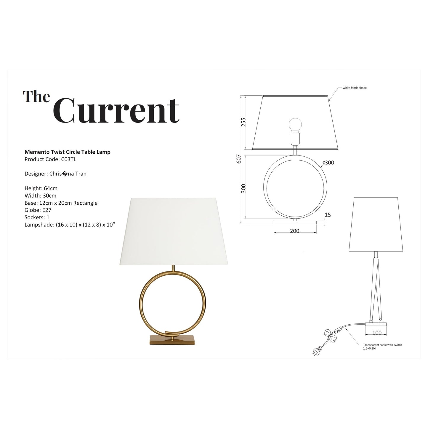 Christina Tran Memento Twist Circle Linen Table Lamp - Brass Table Lamp Bloomingdales Lighting   