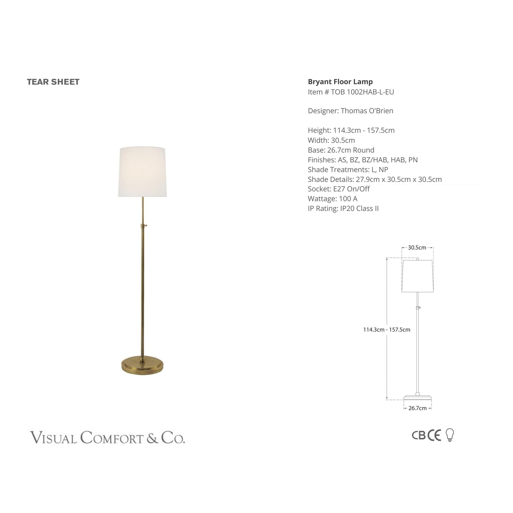 Thomas O'Brien Bryant Linen Floor Lamp - Brass Floor Lamp Bloomingdales Lighting   