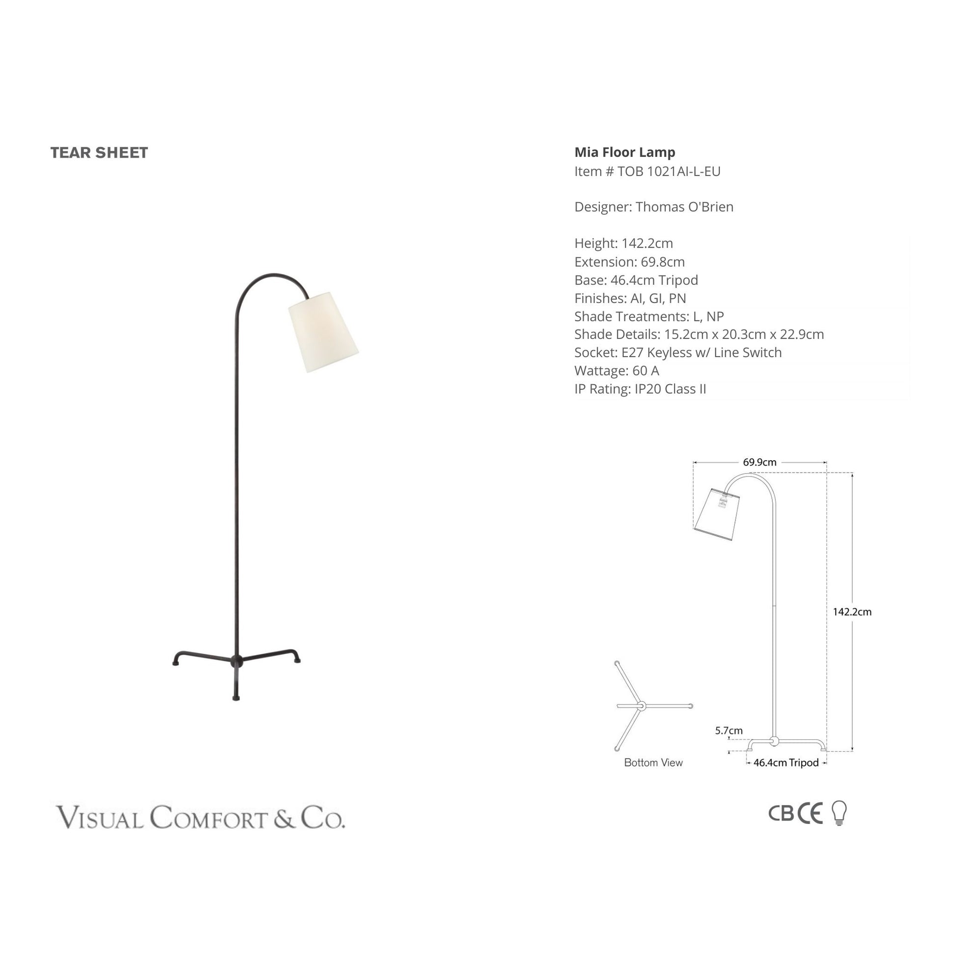 Thomas O'Brien Mia Floor Lamp - Aged Iron Floor Lamp Bloomingdales Lighting   