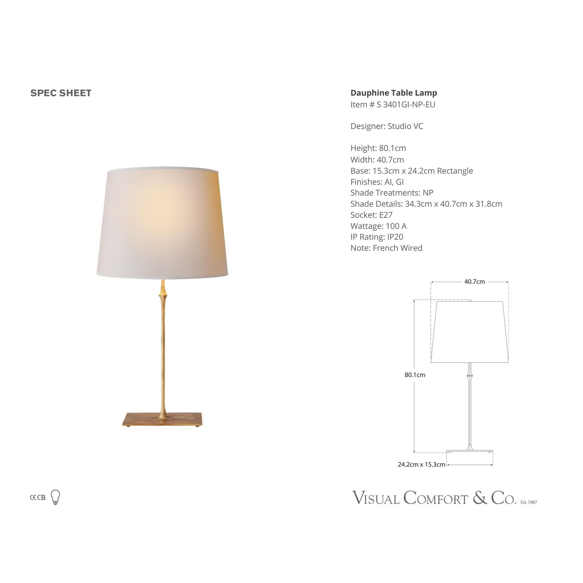 Studio VC Dauphine Natural Paper Table Lamp - Gilded Iron Table Lamp Bloomingdales Lighting   