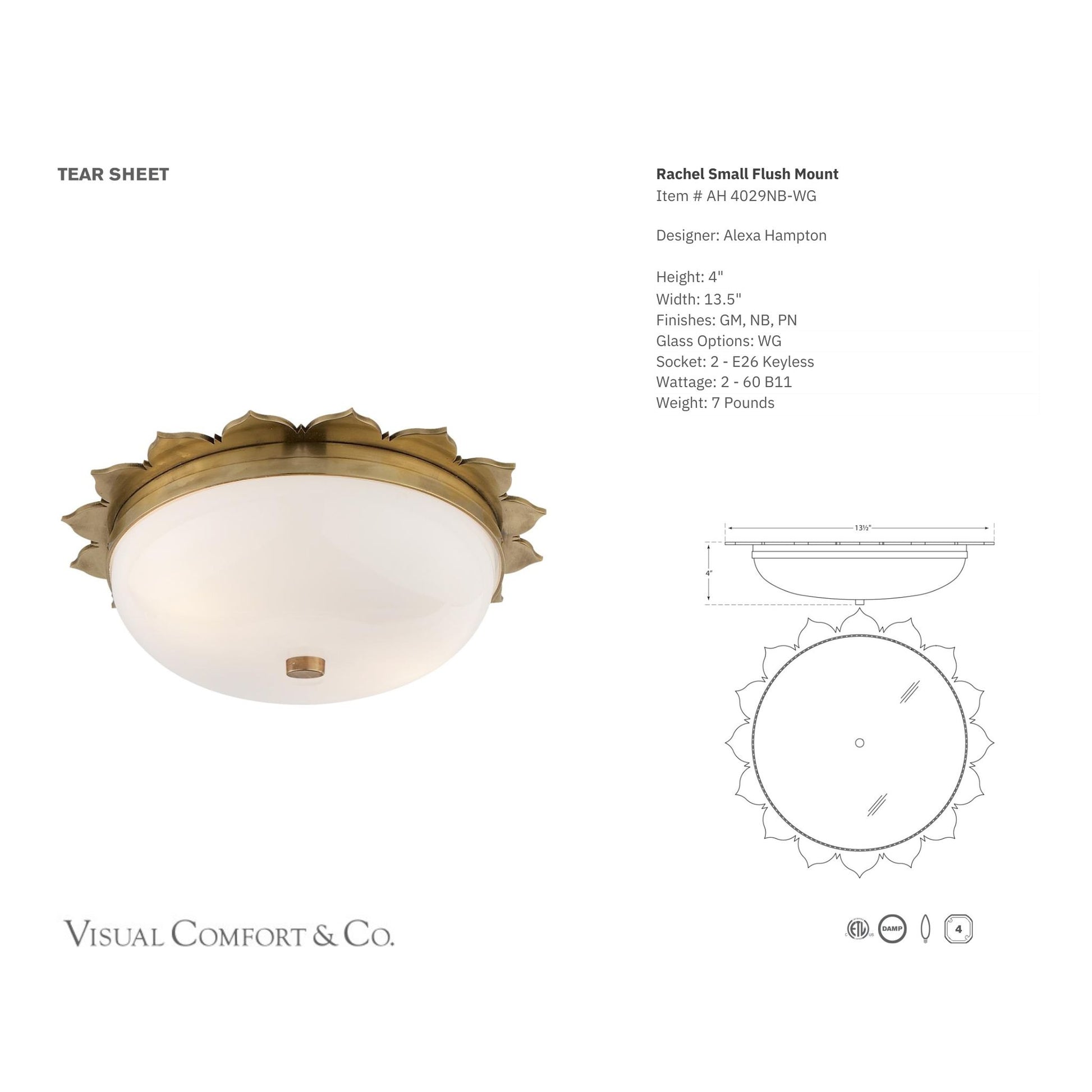 Alexa Hampton Rachel Small Flush Mount Ceiling Light - Brass Ceiling Flush Mount Bloomingdales Lighting