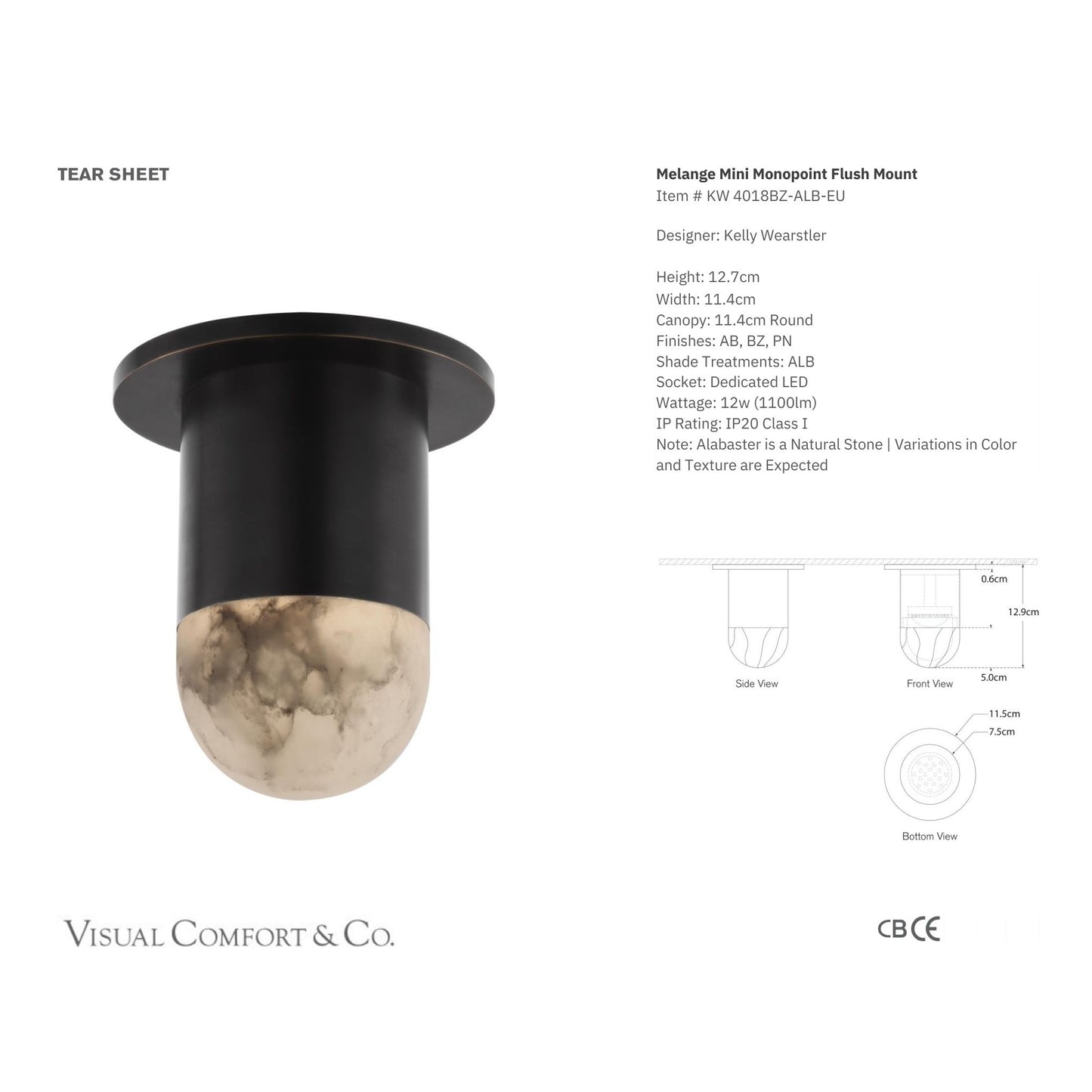 Kelly Wearstler Melange Alabaster Mini Monopoint Flush Mount - Bronze Ceiling Flush Mount Bloomingdales Lighting