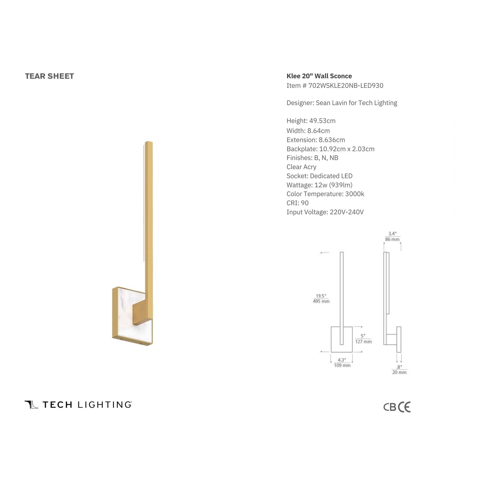 Sean Lavin Klee 20" White Marble Wall Sconce - Brass Wall Light Bloomingdales Lighting   