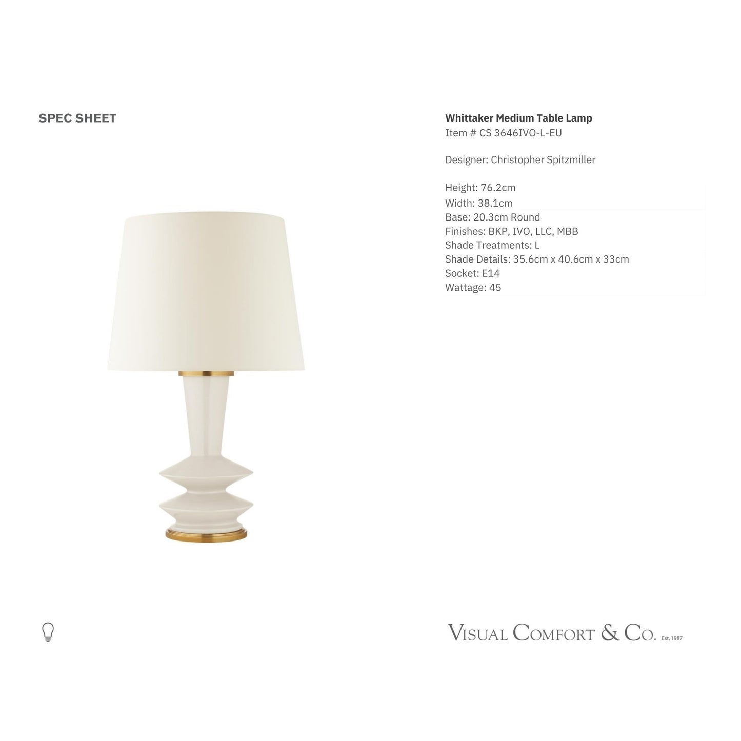 Christopher Spitzmiller Whittaker Medium Table Lamp - Ivory Table Lamp Bloomingdales Lighting   