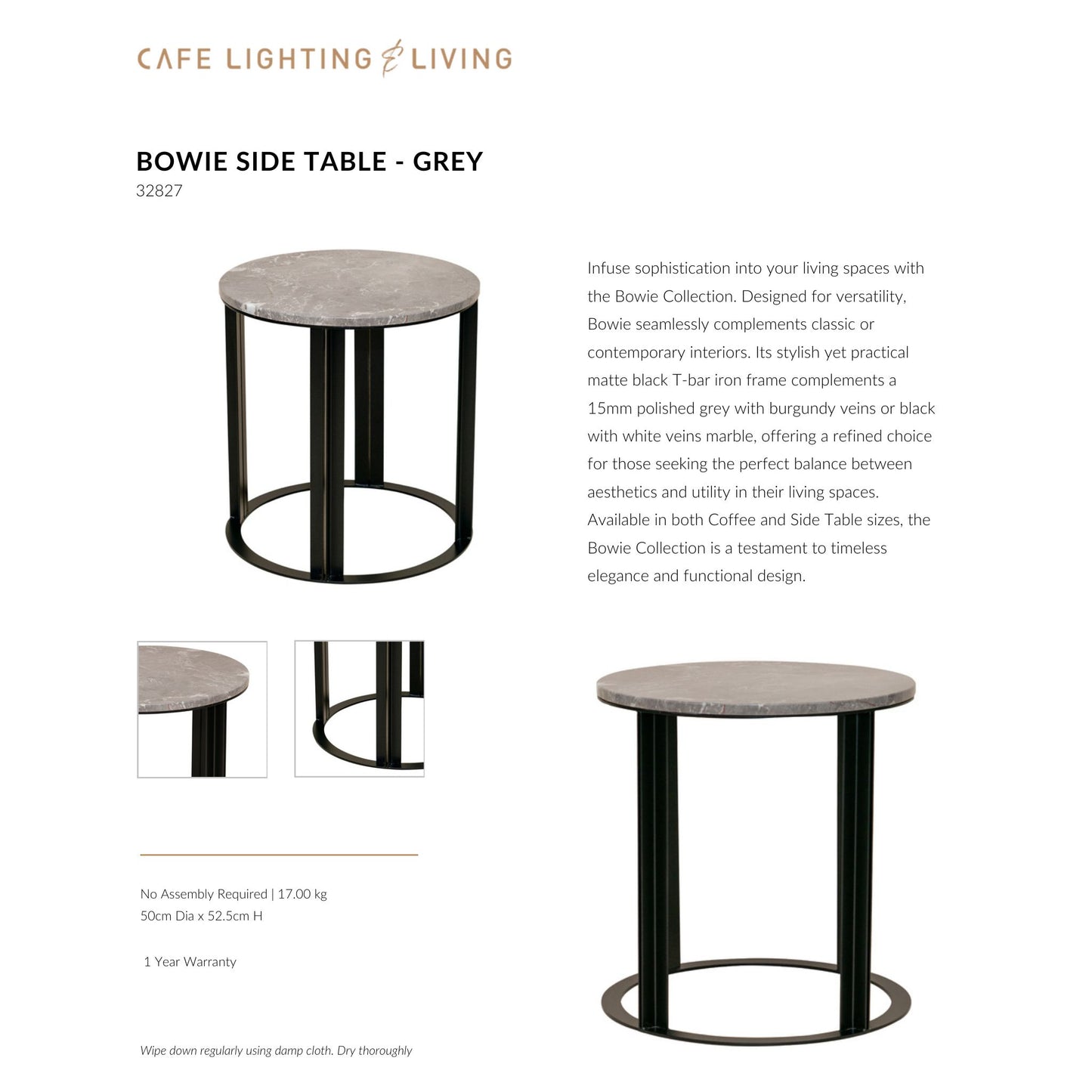 Bowie Marble Side Table - Grey Side Table Cafe Lighting & Living   