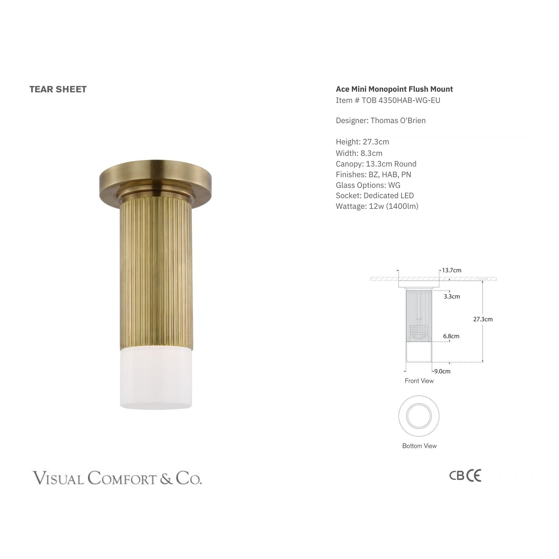 Thomas O'Brien Ace Glass Mini Monopoint Flush Mount - Brass Ceiling Flush Mount Bloomingdales Lighting