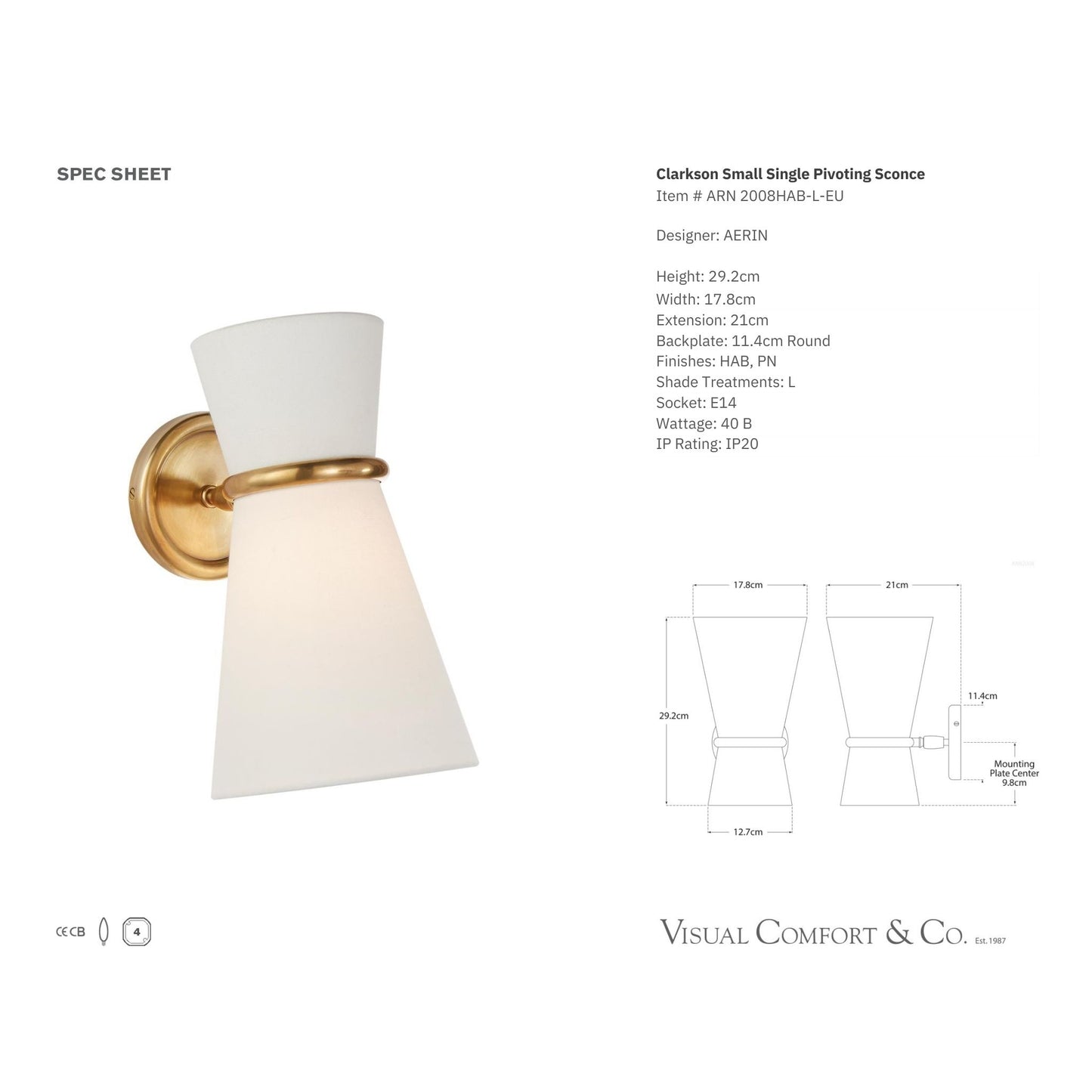 AERIN Clarkson Small Pivoting Linen Wall Sconce - Brass Wall Light Bloomingdales Lighting   