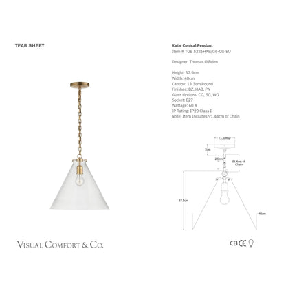 Thomas O'Brien Katie Conical Glass Pendant Light - Brass Pendant Light Bloomingdales Lighting   