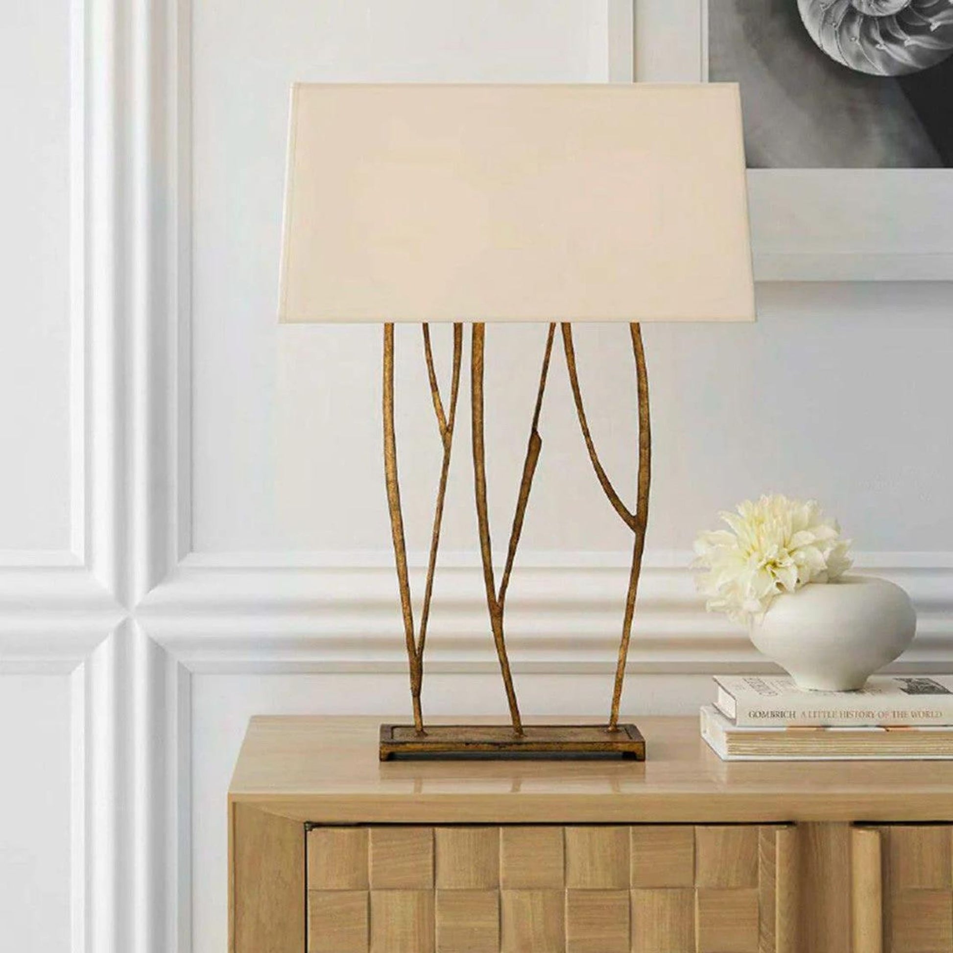 Ian K. Fowler Aspen Tree Branch Console Lamp - Gilded Iron Table Lamp Bloomingdales Lighting   