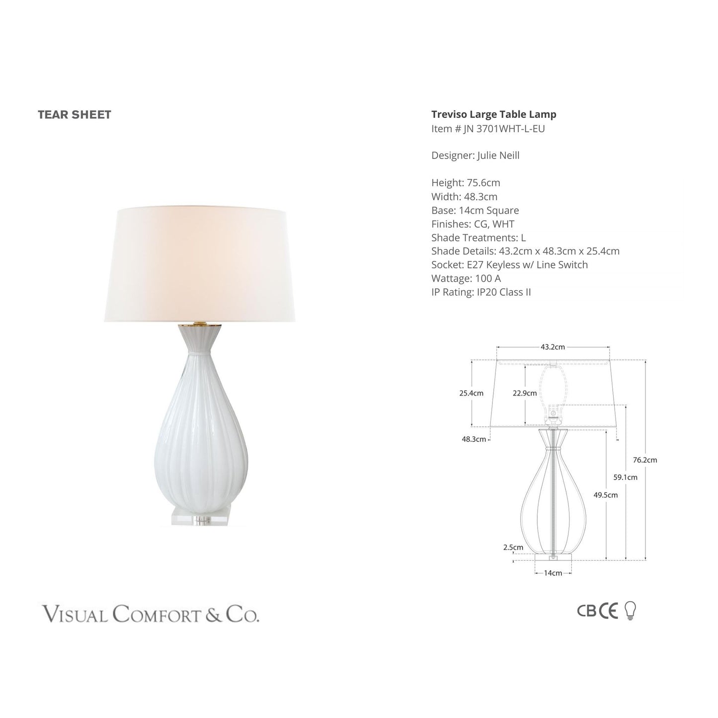 Julie Neill Treviso Large Ceramic Table Lamp - Matte White Table Lamp Bloomingdales Lighting   