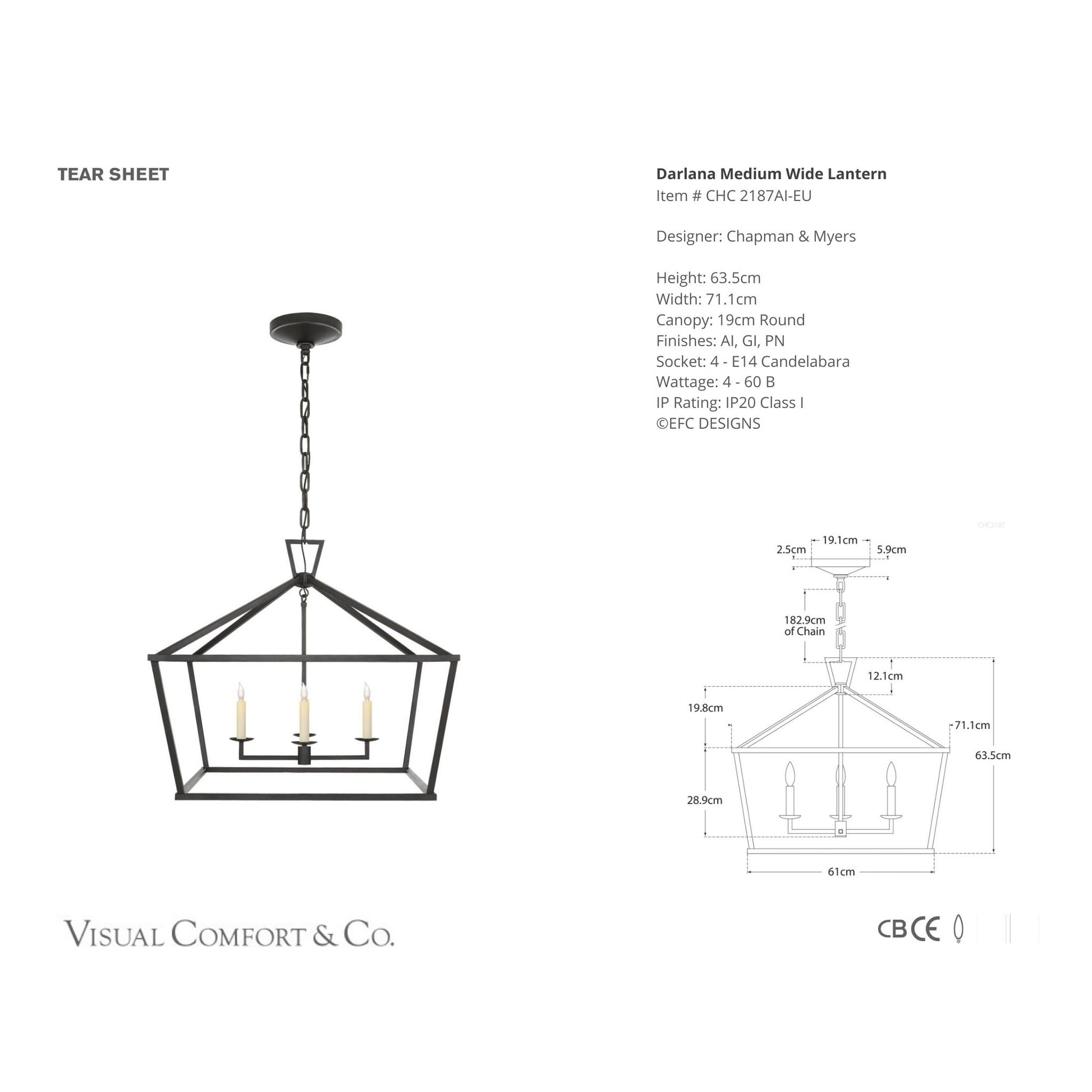 E. F. Chapman Darlana Medium Wide Lantern Light - Aged Iron Pendant Light Bloomingdales Lighting