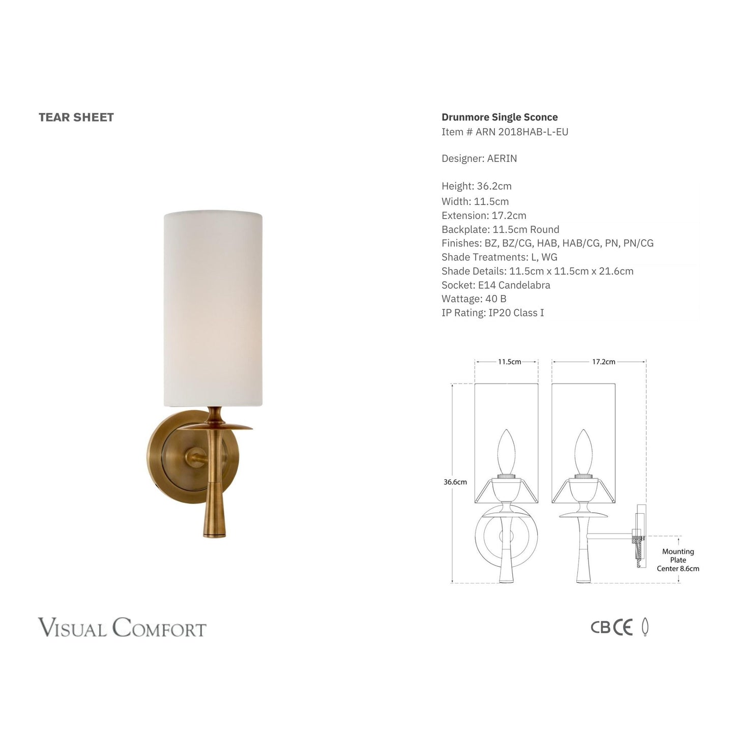 AERIN Drunmore Single Linen Wall Sconce - Brass Wall Light Bloomingdales Lighting   