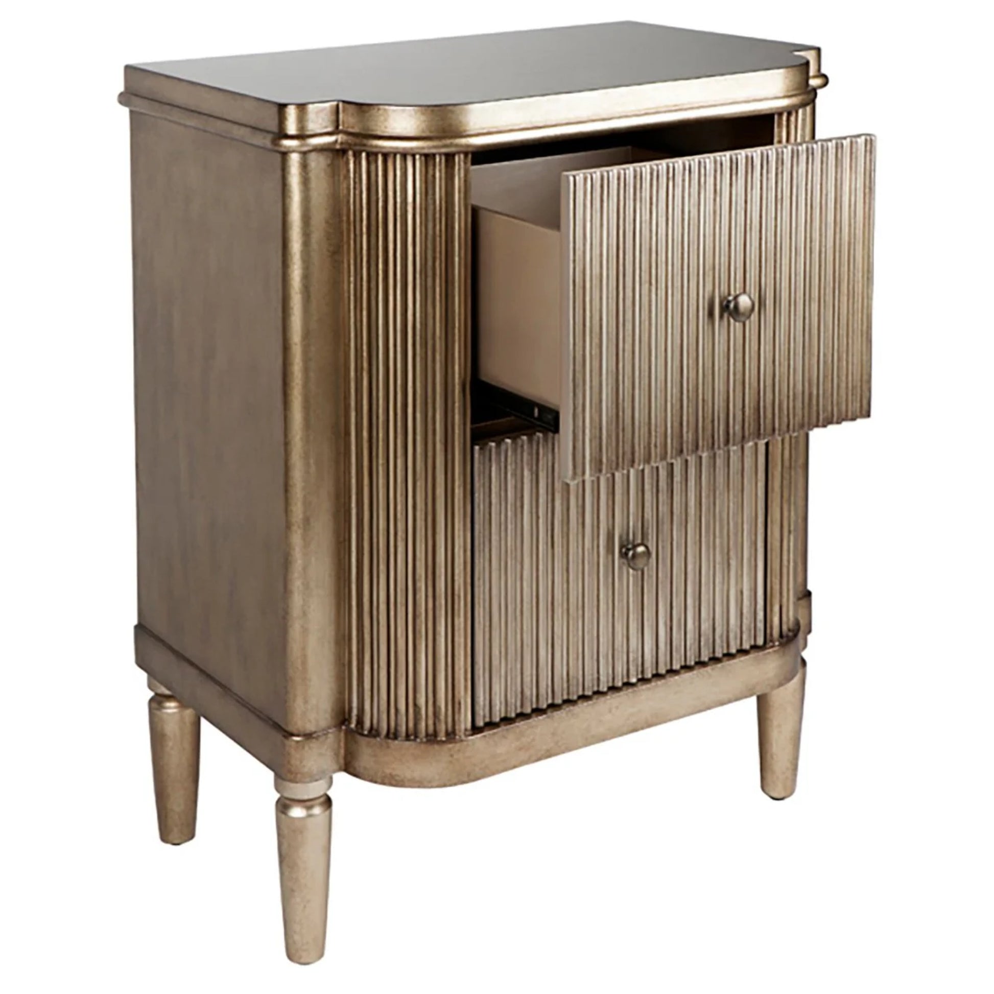 Arielle Ribbed Timber Bedside Table - Antique Gold Bedside Table Cafe Lighting & Living   