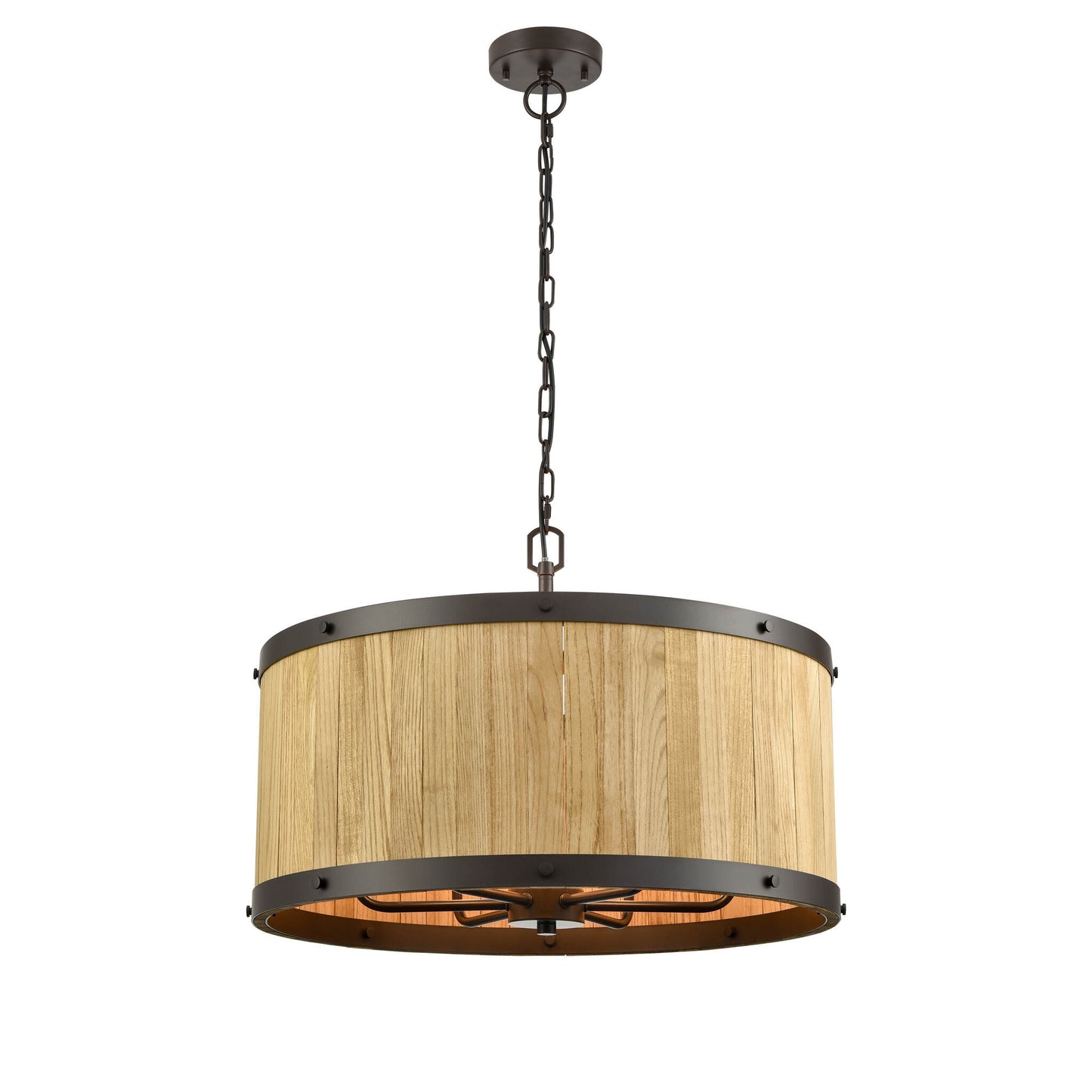 BARRIQUE Retro Large Drum Wood Pendant Light - Natural Wood Pendant Light CLA Lighting Natural Wood  