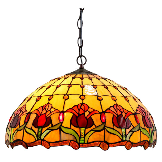 Tiffany Red Tulip Stained Glass Pendant Light Pendant Light G&G Bros Lamp  