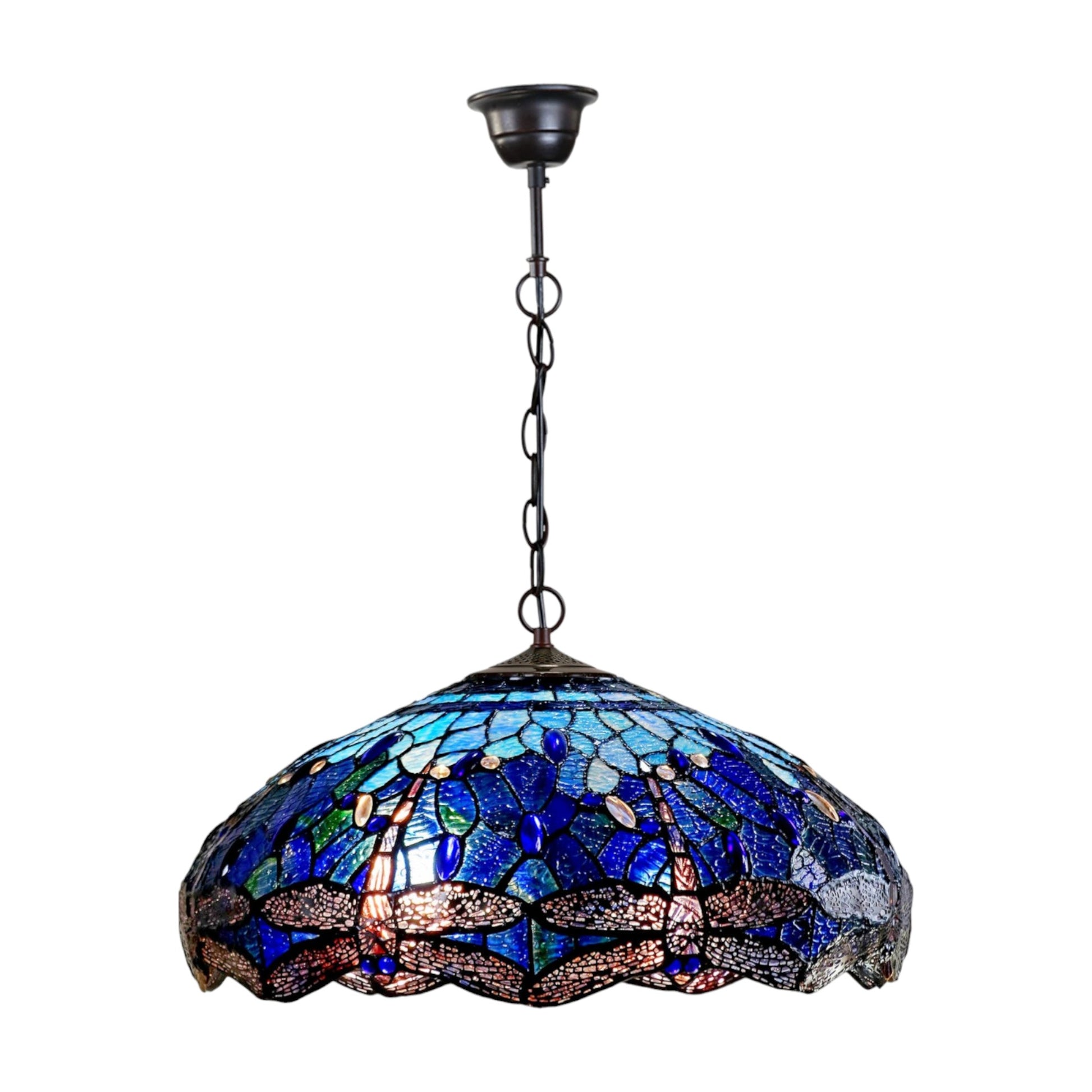 Tiffany Blue Dragonfly Stained Glass Pendant Light Pendant Light G&G Bros Lamp  