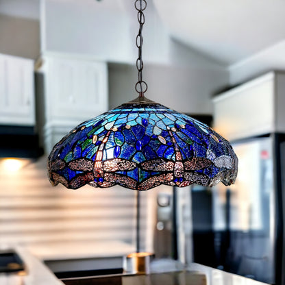 Tiffany Blue Dragonfly Stained Glass Pendant Light Pendant Light G&G Bros   