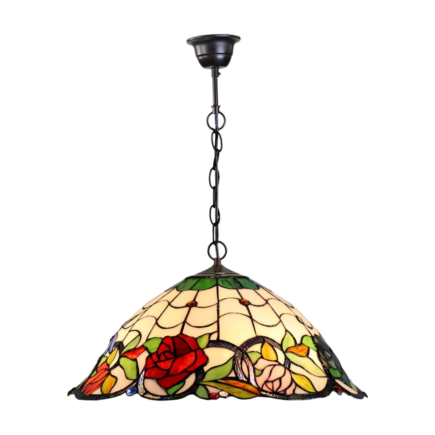 Tiffany Rose & Dragonfly Stained Glass Pendant Light Pendant Light G&G Bros   