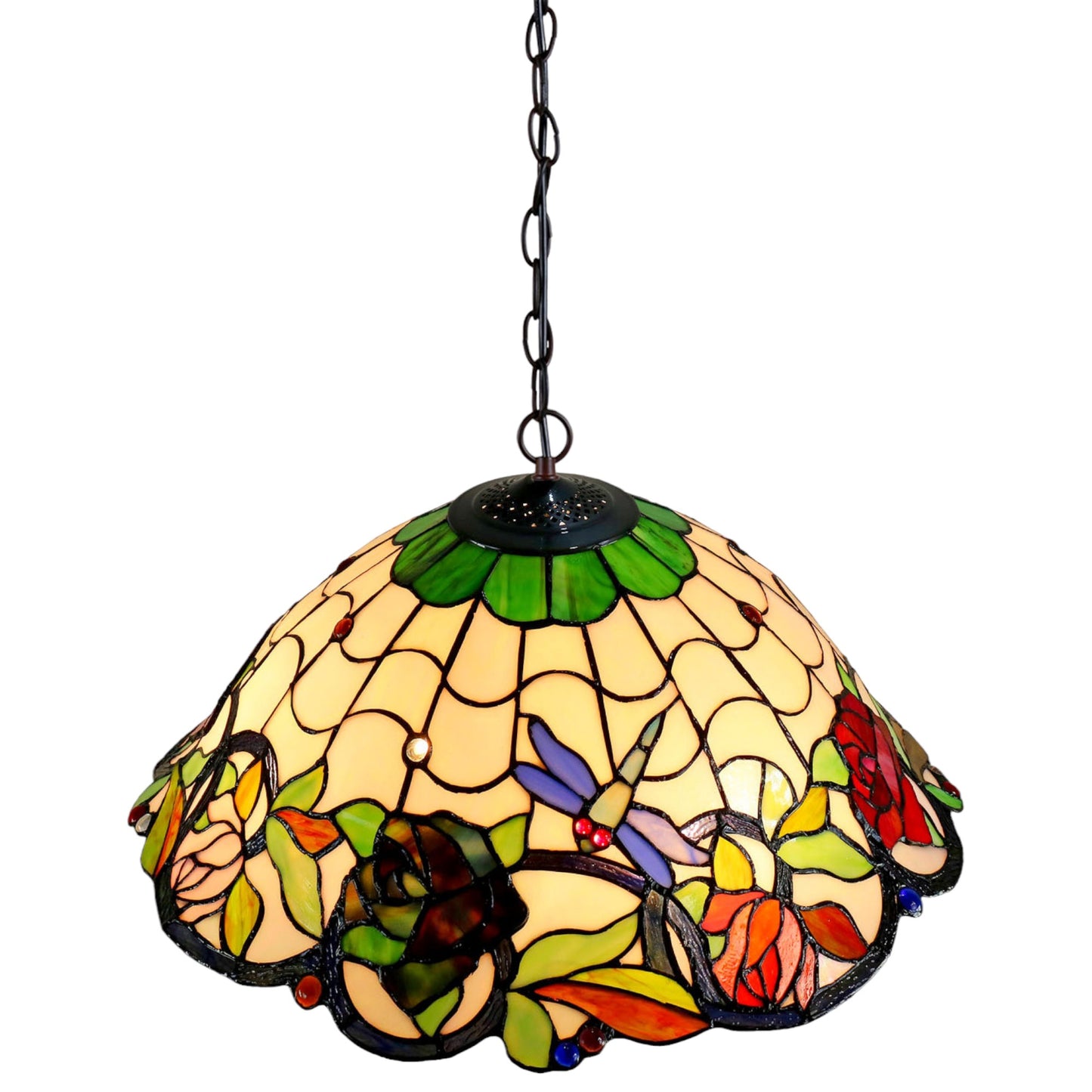 Tiffany Rose & Dragonfly Stained Glass Pendant Light Pendant Light G&G Bros   